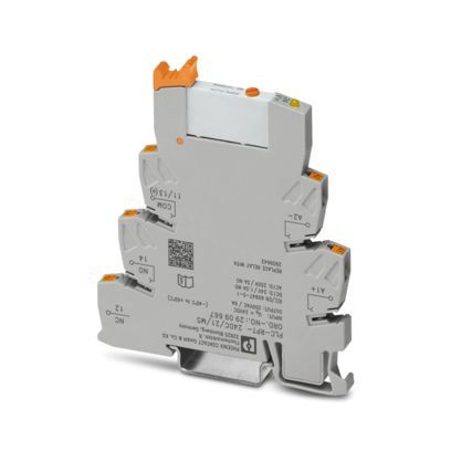 PLC-RPT- 24DC/21
PLC-INTERFACE, consta de un borne de base PLC-BPT.../21 con conexión Push-in y relé miniatura enchufable con contacto de potencia, para montaje sobre carril simétrico NS 35/7,5, 1 contacto inverso, tensión de entrada 24 V DC