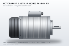 MOTOR UM1A 0.25CV 2P 230/400 P63 B14 IE1